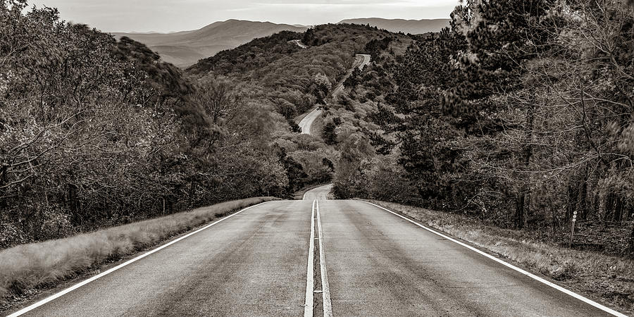 America Photograph - Talimena Scenic Byway Drive and Winding Stair Mountain Panorama - Sepia by Gregory Ballos
