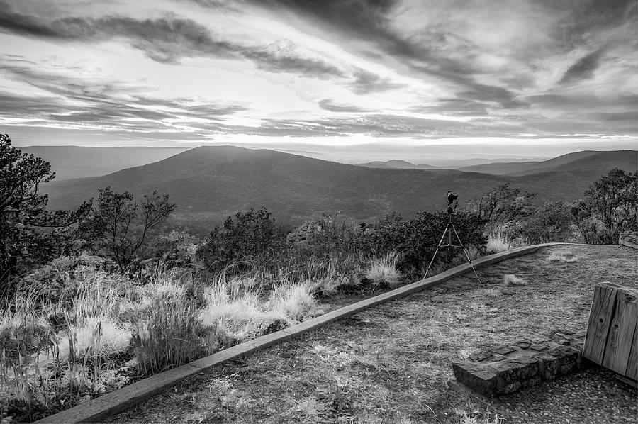 Talimena Scenic Byway Overlook - Oklahoma Ouachita Mountain Landscape BW Photograph by Gregory Ballos