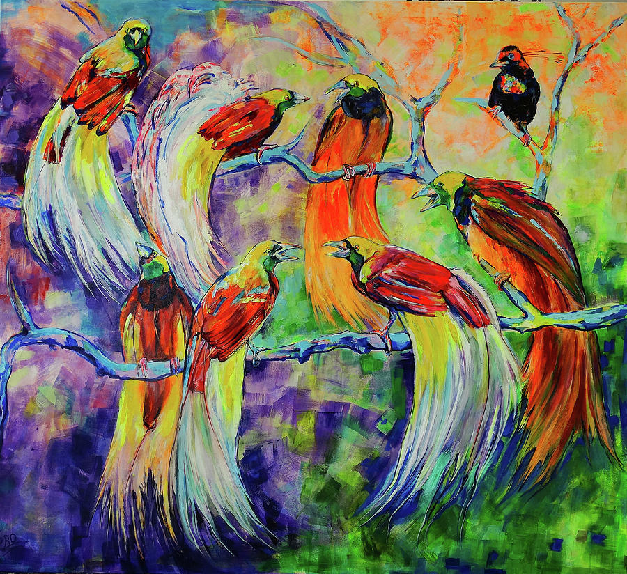 Talking Birds of Paradise Painting by Koro Arandia