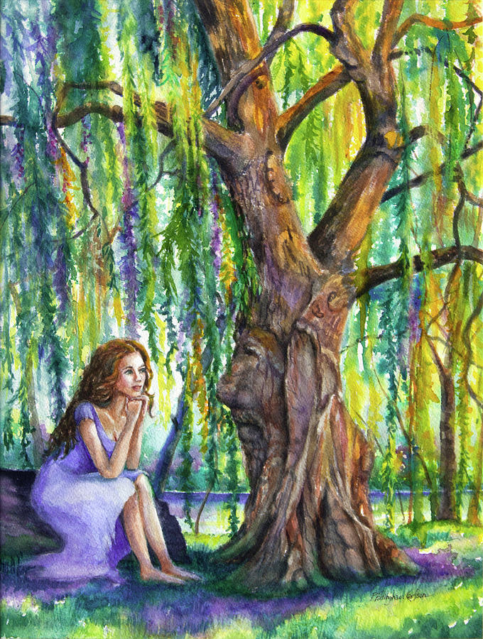 Talking with a Willow Painting by Patricia Allingham Carlson