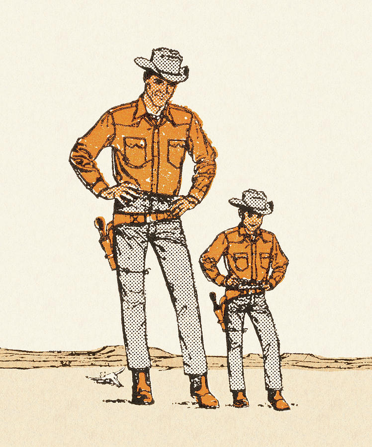 Accessories Drawing - Tall and Short Cowboys by CSA Images