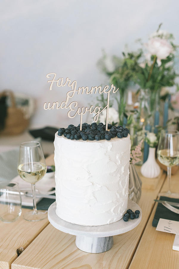 Tall Cake Topped With Blueberries And Lettering Photograph by Katja Heil
