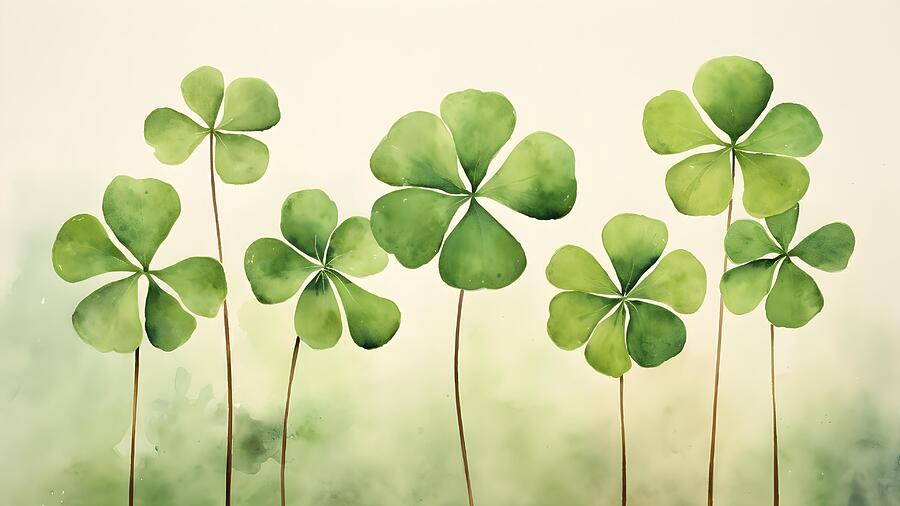 Tall Green Shamrocks In Watercolor Style Digital Art by Trendy Art Tall Green Shamrocks In Watercolor Style Digital Art by Trendy Art