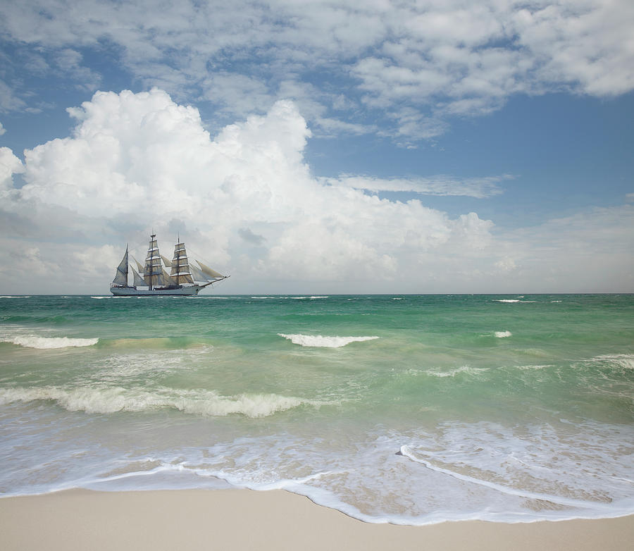 Tall Ship Off A Tropical Coast Photograph by John Lund