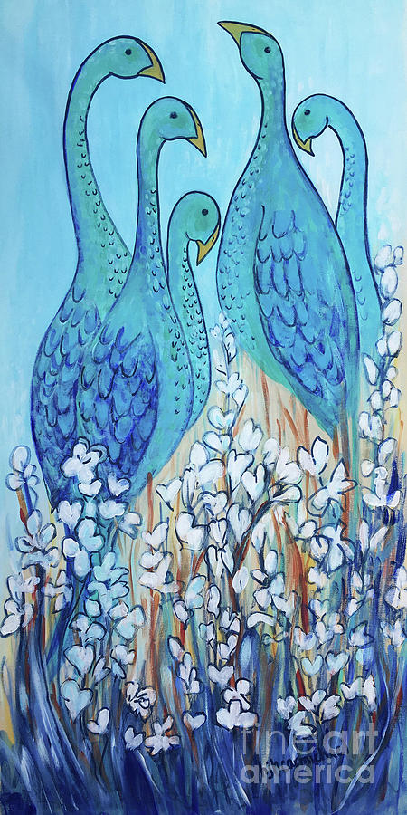 Tall Teal Birds Painting by Holly Carmichael