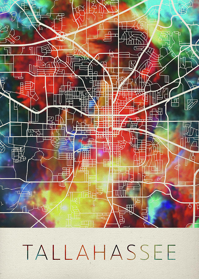 Tallahassee Mixed Media - Tallahassee Florida Watercolor City Street Map by Design Turnpike
