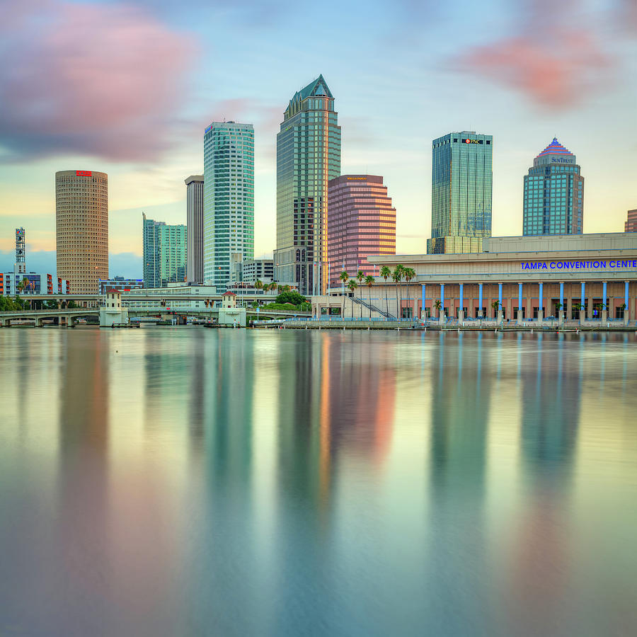 America Photograph - Tampa Bay Skyline at Dusk 1x1 by Gregory Ballos
