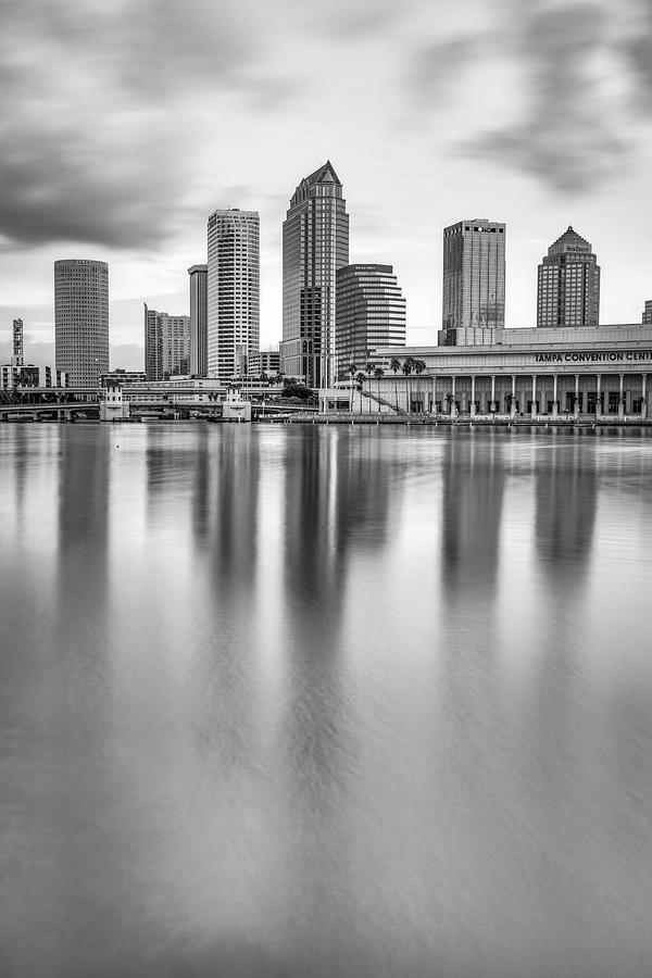 Black And White Photograph - Tampa Bay Skyline at Sunrise - Monochrome Edition by Gregory Ballos