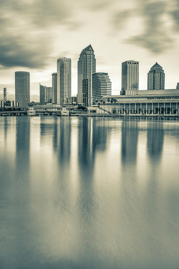 America Photograph - Tampa Bay Skyline at Sunrise - Sepia Edition by Gregory Ballos