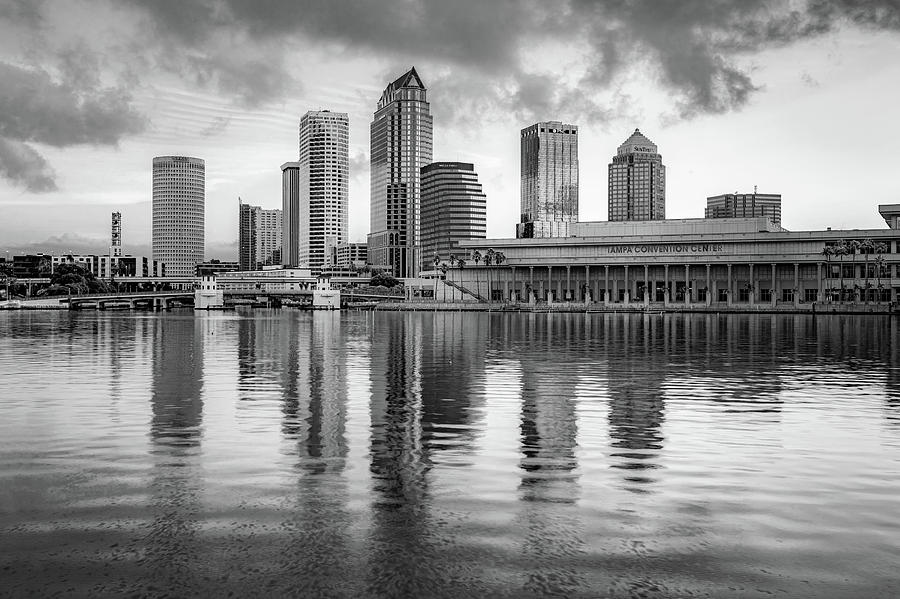 Black And White Photograph - Tampa Bay Skyline First Morning Light - Infrared Monochrome by Gregory Ballos