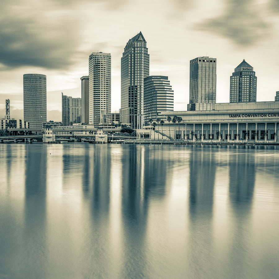 America Photograph - Tampa Bay Skyline in Sepia 1x1 by Gregory Ballos