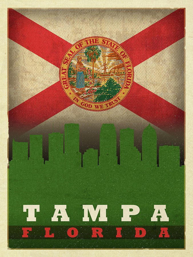 Tampa City Skyline State Flag Of Florida Mixed Media by Design Turnpike ...