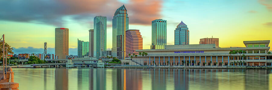 Tampa Skyline Photograph - Tampa Florida Skyline Panorama at Sunrise by Gregory Ballos