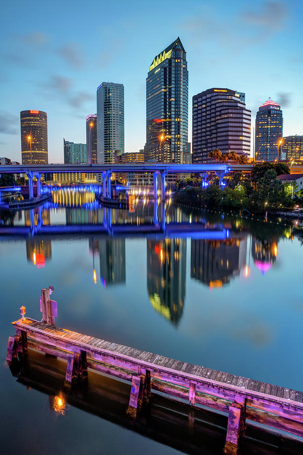 Tampa Skyline Photograph - Tampa Skyline at Dawn Over The Riverwalk by Gregory Ballos