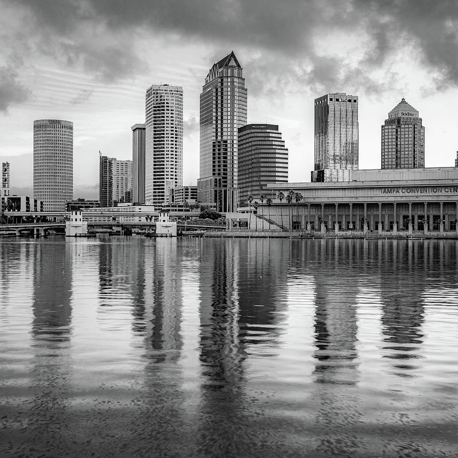 Tampa Skyline Photograph - Tampa Skyline Monochrome Architecture on the Bay 1x1 by Gregory Ballos