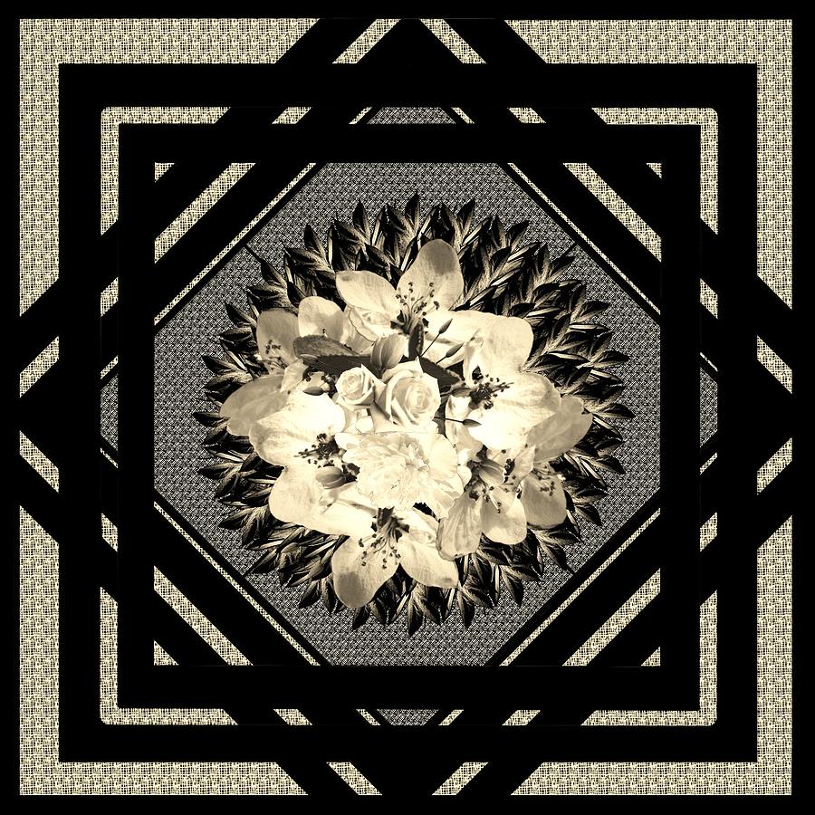 Tan and Black Floral Motif Pillow for Home Decor Digital Art by Delynn Addams