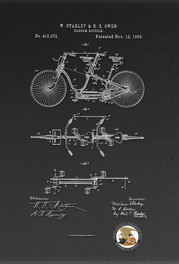 Tandem Bicycle Patent Drawing Digital Art by Carlos Diaz