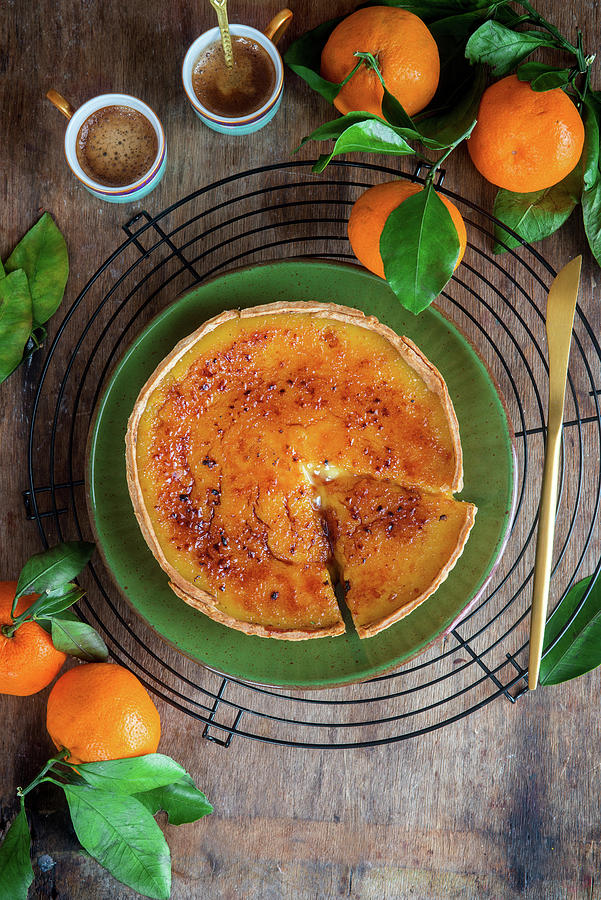 Tangerine Brulee Tart Sliced Photograph by Irina Meliukh