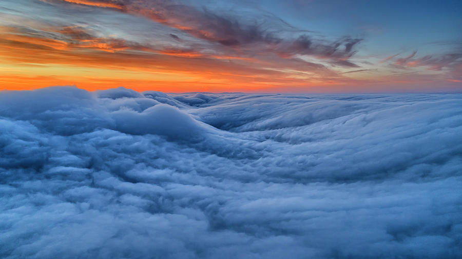 Fog Photograph - Tangerine Sunrise and Fog Waves by Vincent James