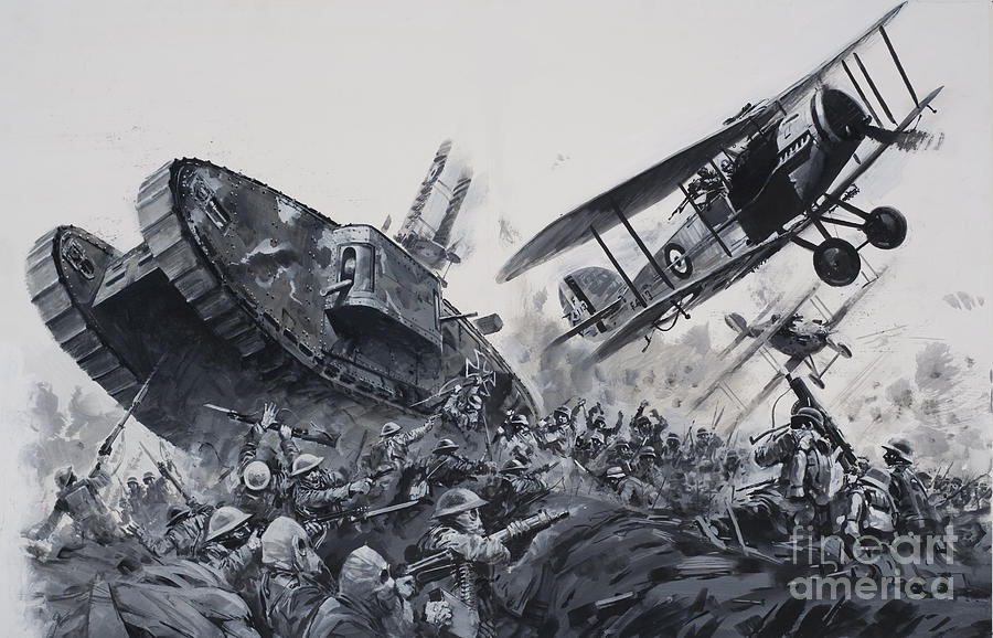 Platoon Movie Painting - Tank And Plane During The First World War by Graham Coton