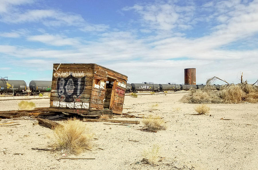 Tank cars on siding of Arizona and California Railroad in California Desert by Jamie Baldwin Tank cars on siding of Arizona and California Railroad in California Desert by Jamie Baldwin