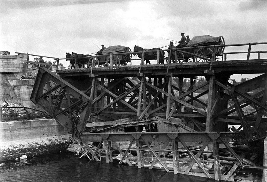 Tanks Is Foundation for New Wooden Bridge Painting by National Archives/Official German photograph