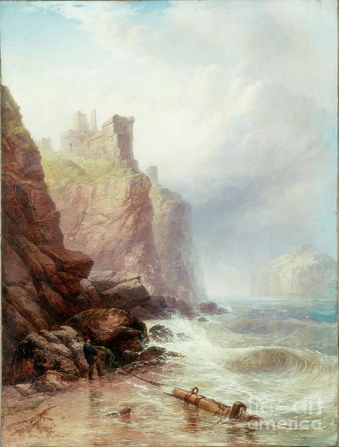 Landscape Painting - Tantallon Castle, 1872 by George Blackie Sticks