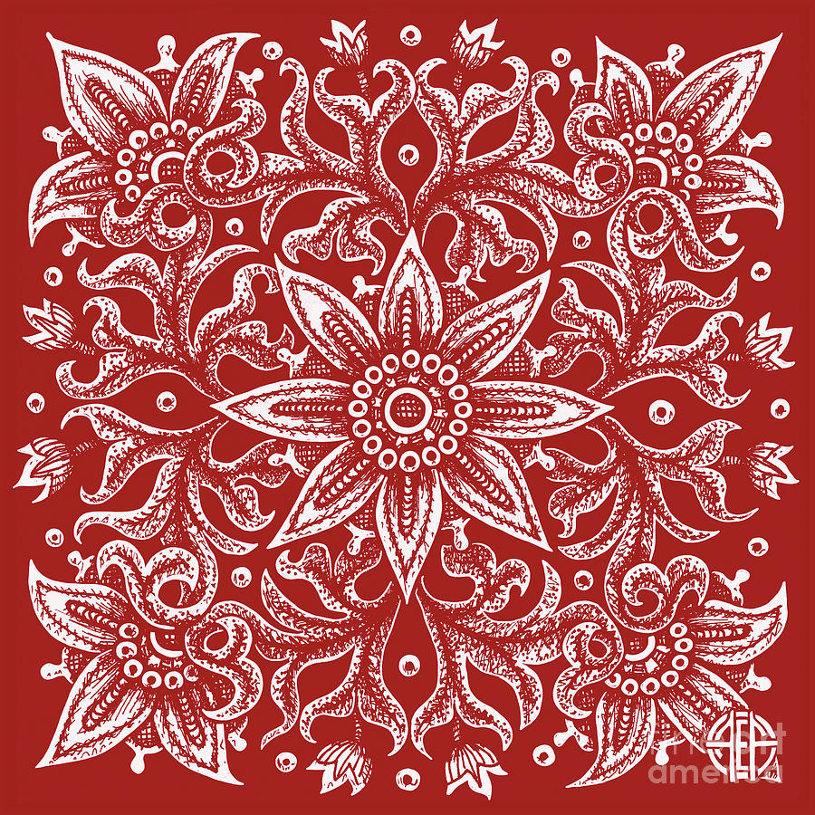 Tapestry Square 21 Cherry Red Drawing by Amy E Fraser