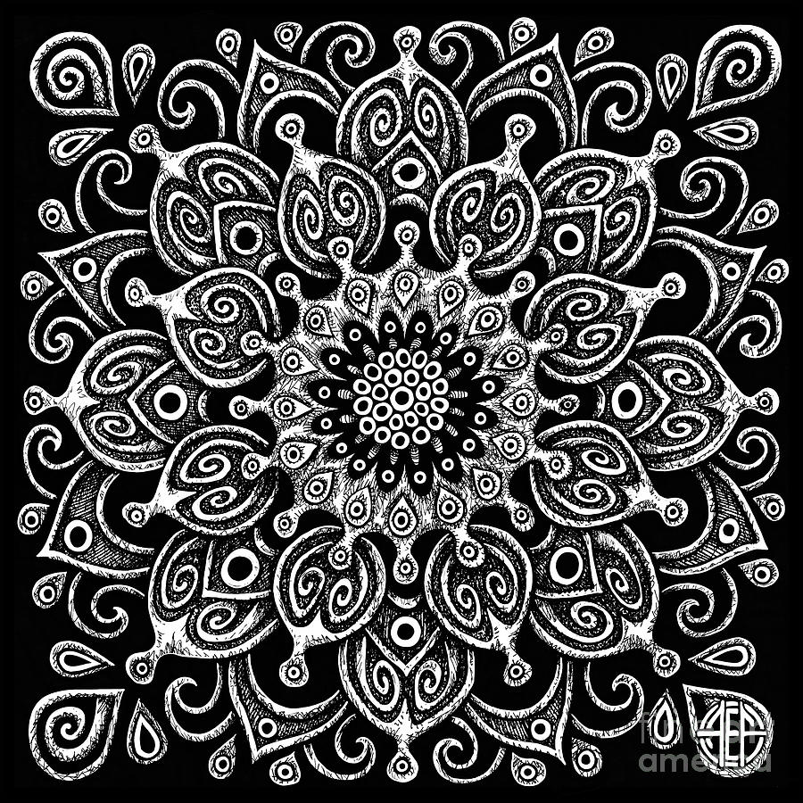 Tapestry Square 24 Black and White Drawing by Amy E Fraser