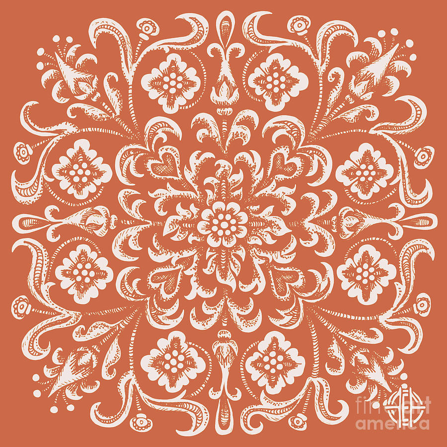 Tapestry Square 4 Fringe Orange Drawing by Amy E Fraser