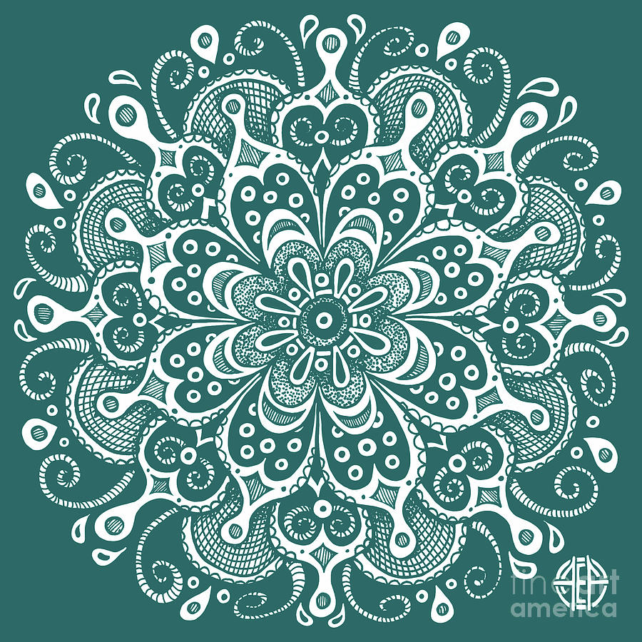 Tapestry Square 7 Deep Aqua Drawing by Amy E Fraser