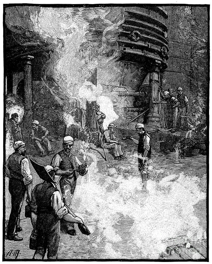 Tapping Blast Furnace, And Casting Iron Drawing by Print Collector