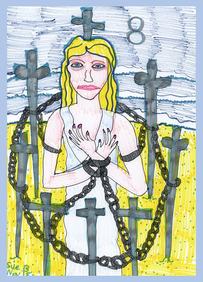 Tarot Drawing - Tarot of the Younger Self Eight of Swords by Sushila Burgess Tarot Drawing - Tarot of the Younger Self Eight of Swords by Sushila Burgess