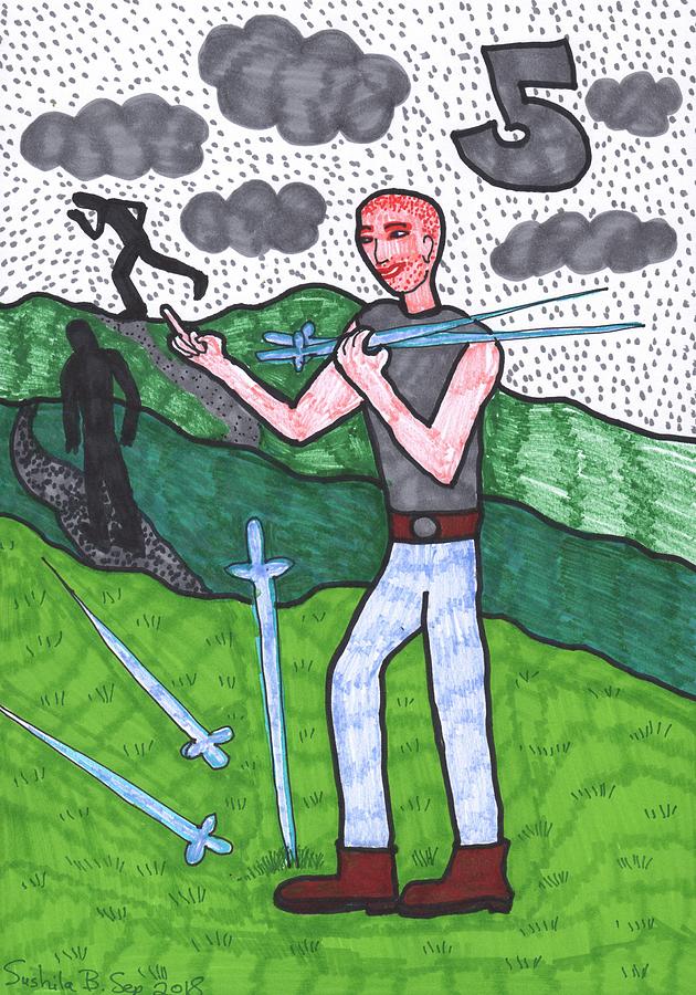 Tarot of the Younger Self Five of Swords Drawing by Sushila Burgess - Pixels