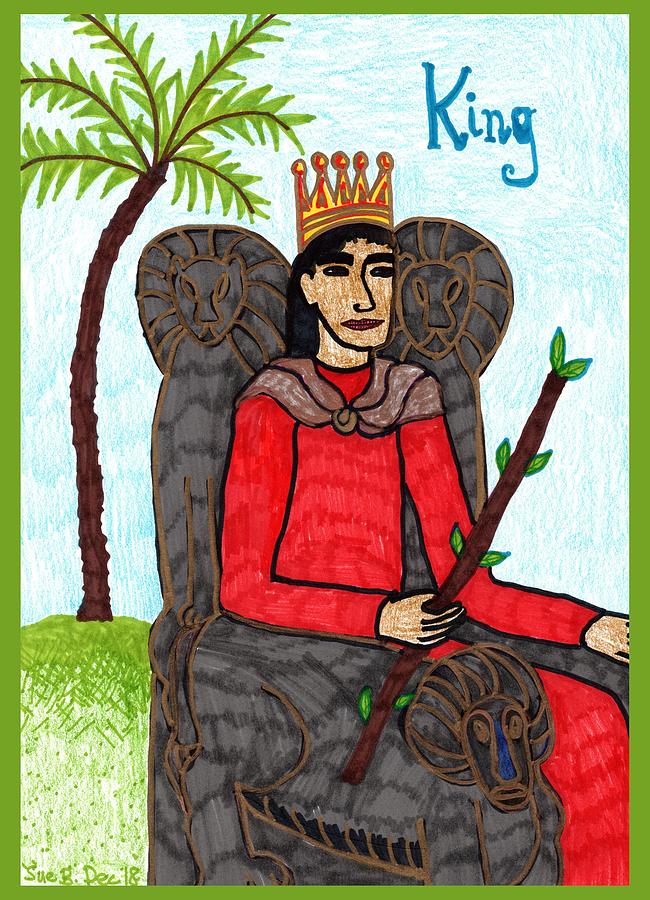 Tarot Drawing - Tarot of the Younger Self King of Wands by Sushila Burgess Tarot Drawing - Tarot of the Younger Self King of Wands by Sushila Burgess