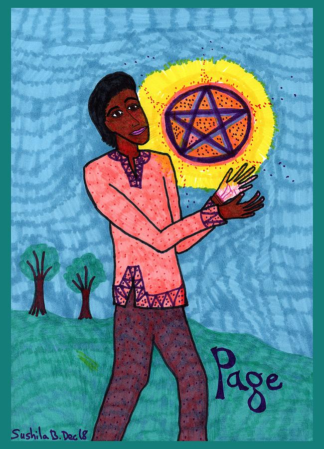 Tarot Drawing - Tarot of the Younger Self Page of Pentacles by Sushila Burgess Tarot Drawing - Tarot of the Younger Self Page of Pentacles by Sushila Burgess
