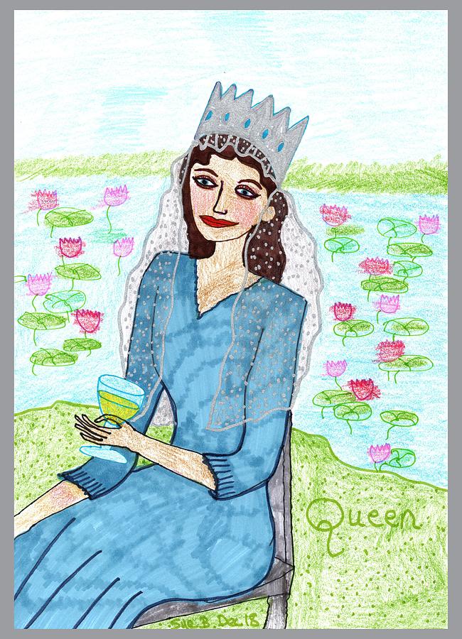 Tarot Drawing - Tarot of the Younger Self Queen of Cups by Sushila Burgess Tarot Drawing - Tarot of the Younger Self Queen of Cups by Sushila Burgess