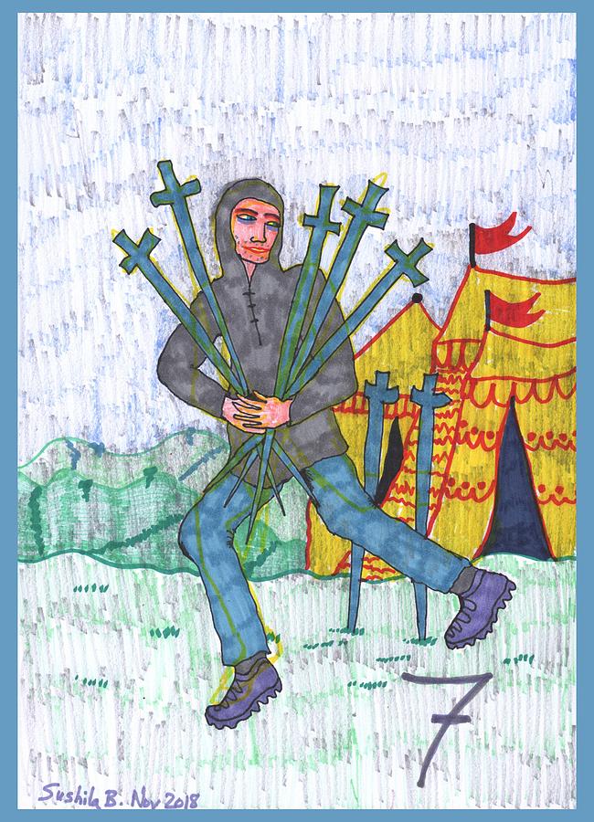 Tarot Drawing - Tarot of the Younger Self Seven of Swords by Sushila Burgess Tarot Drawing - Tarot of the Younger Self Seven of Swords by Sushila Burgess
