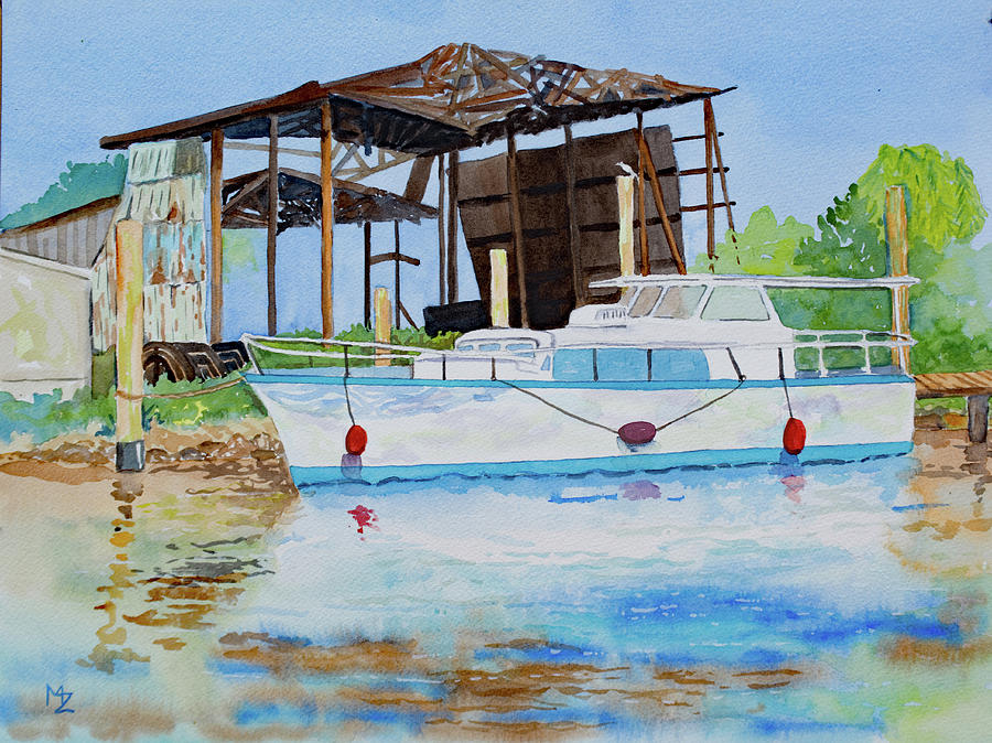 Tarpon Springs Boat Dock Painting by Margaret Zabor