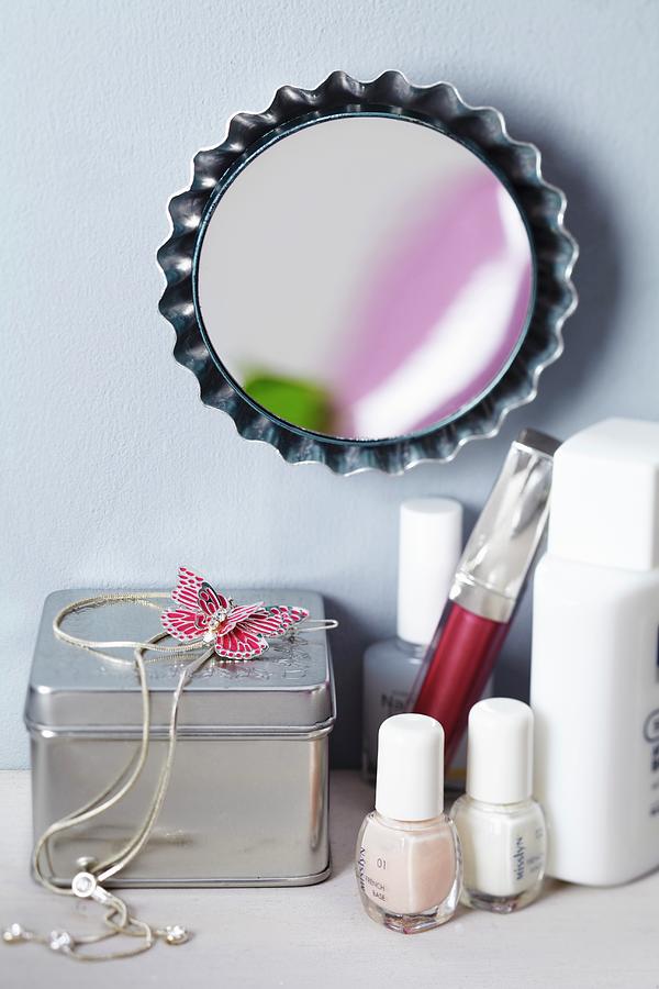 Tart Tin Upcycled Into Mirror Photograph by Franziska Taube