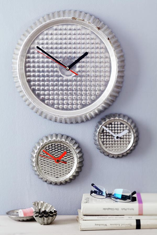 Tart Tins Upcycled Into Wall Clocks Photograph by Franziska Taube