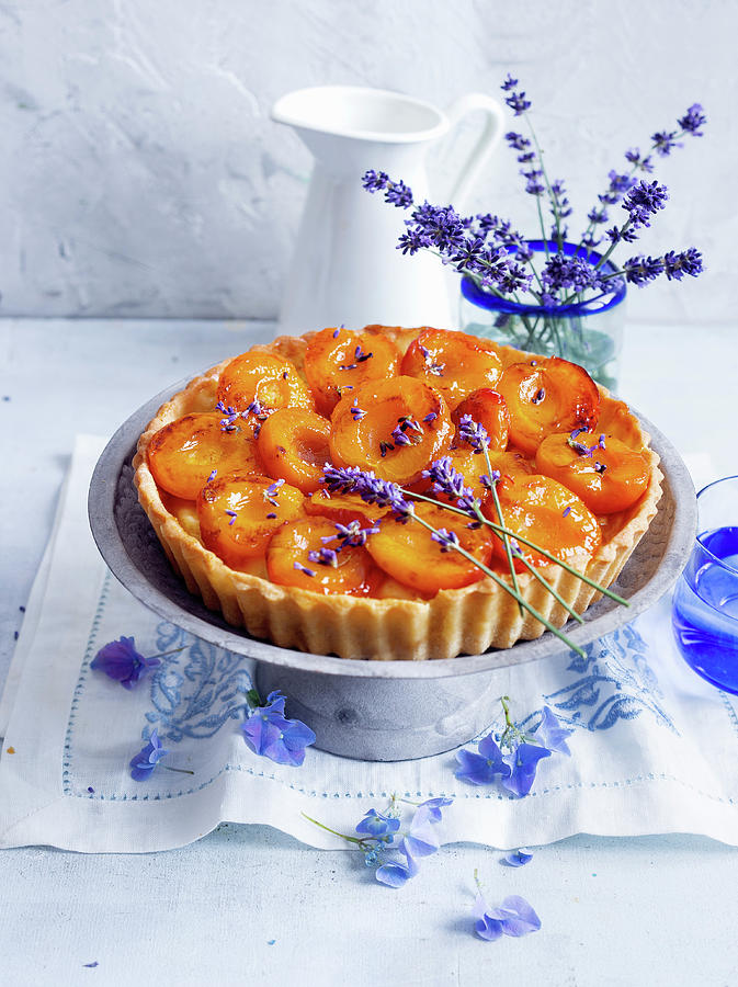Tart With Caramelized Apricots And Lavender Flowers Photograph by Ira Leoni