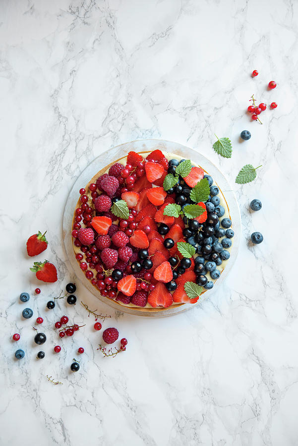 Tart With Creme Patisserie And Summer Berries Photograph by Magdalena Hendey