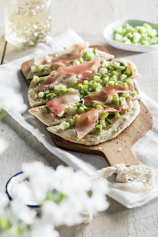 Tarte Flambe With Spring Onions And Ham Photograph by Jennifer Braun