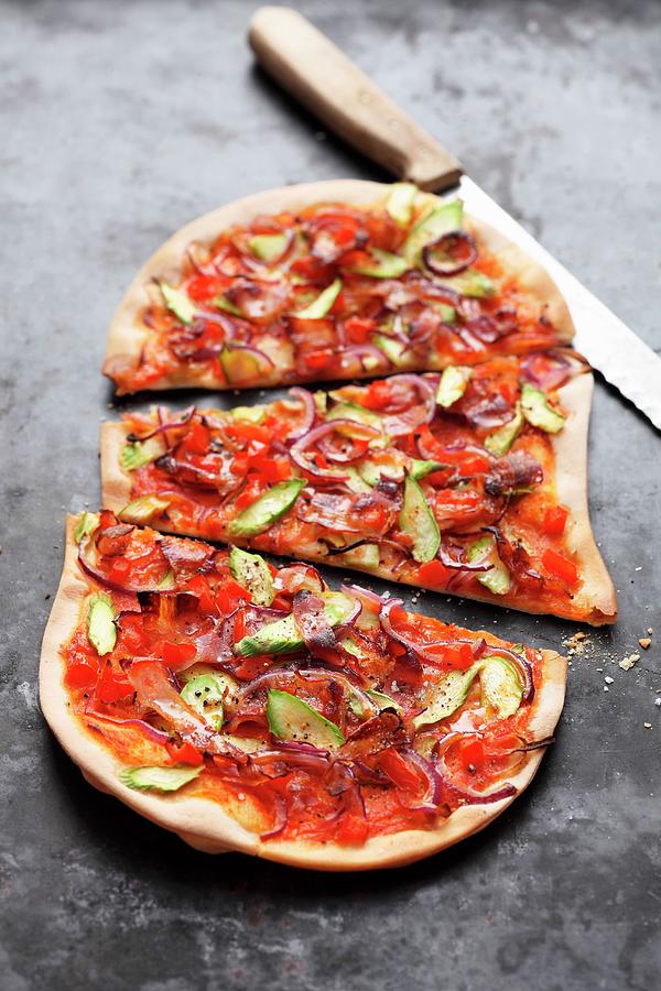 Tarte Flambe With Tomatoes And Green Asparagus Photograph by Jalag / Mathias Neubauer
