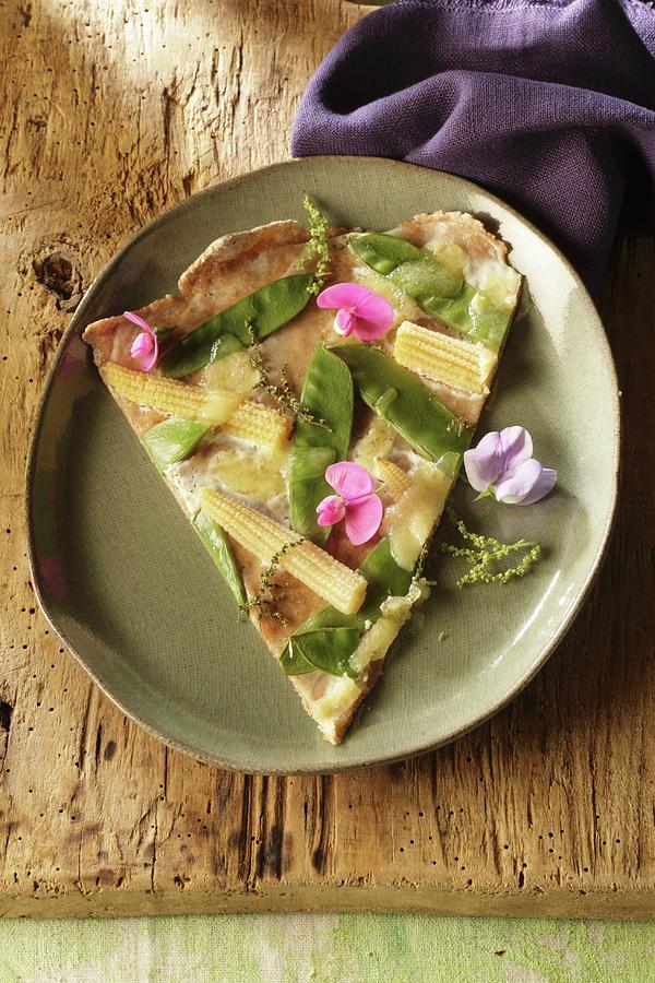 Tarte Flambee With Mangetout And Mini Sweetcorn Photograph by Uwe Bender