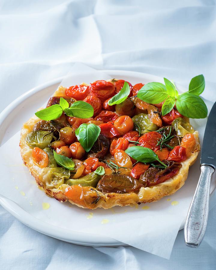 Tarte Tatin With Heirloom Tomatoes And Basil Photograph by Great Stock!