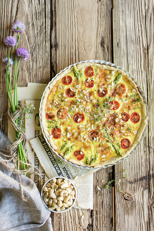 Tarte With Asparagus And Cherry Tomatoes Photograph by Monika Pazdej