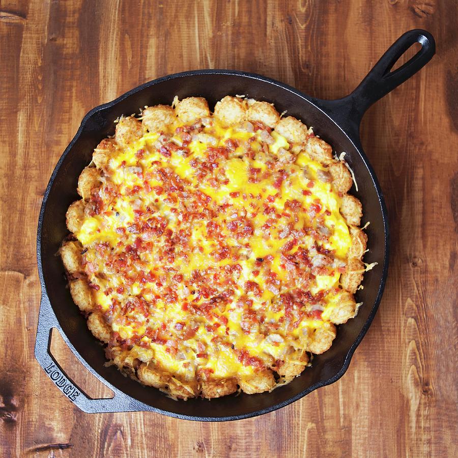 Tater Tots With Bacon And Egg In A Pan usa Photograph by Blooming Bites Photography