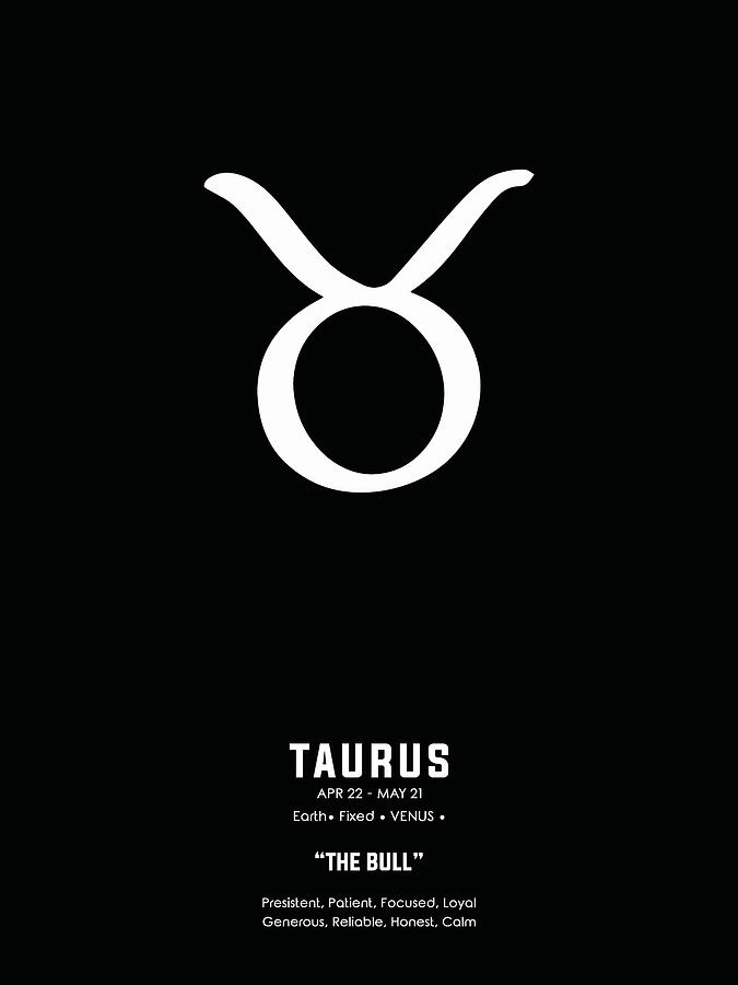 Taurus Print 2 - Zodiac Sign Print - Zodiac Poster - Taurus Poster - Black and White - Taurus Traits Mixed Media by Studio Grafiikka